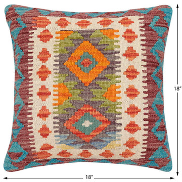 handmade Traditional Pillow Rust Blue Hand-Woven SQUARE 100% WOOL Hand woven turkish pillow2' x 2'